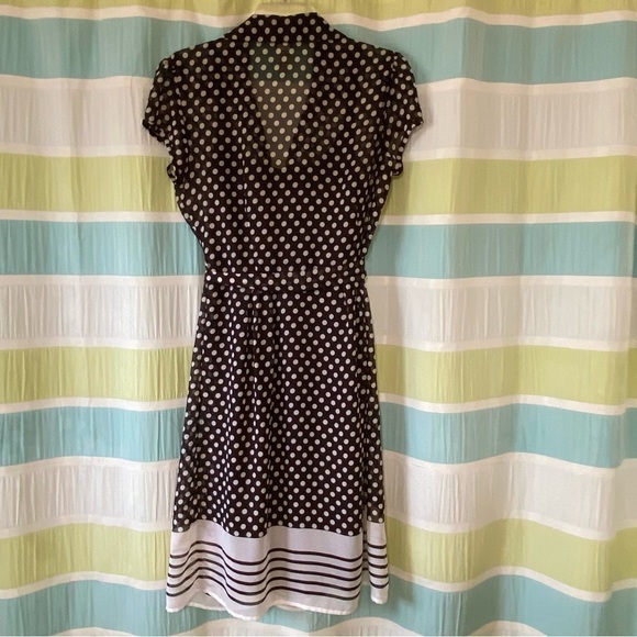 Vintage Y2K Polka Dot Button Down Dress Brown & White Sz 10 - Picture 4 of 8